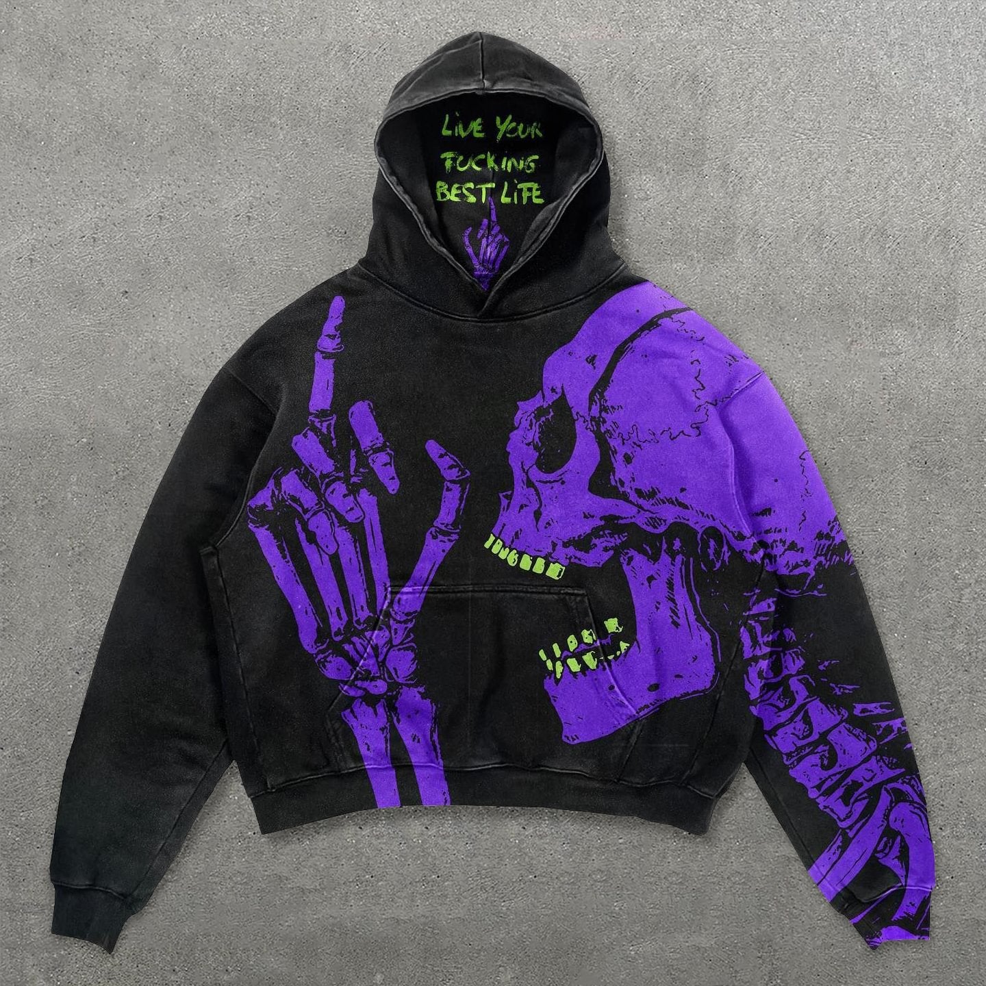 Skull Print Hooded Sweatshirt