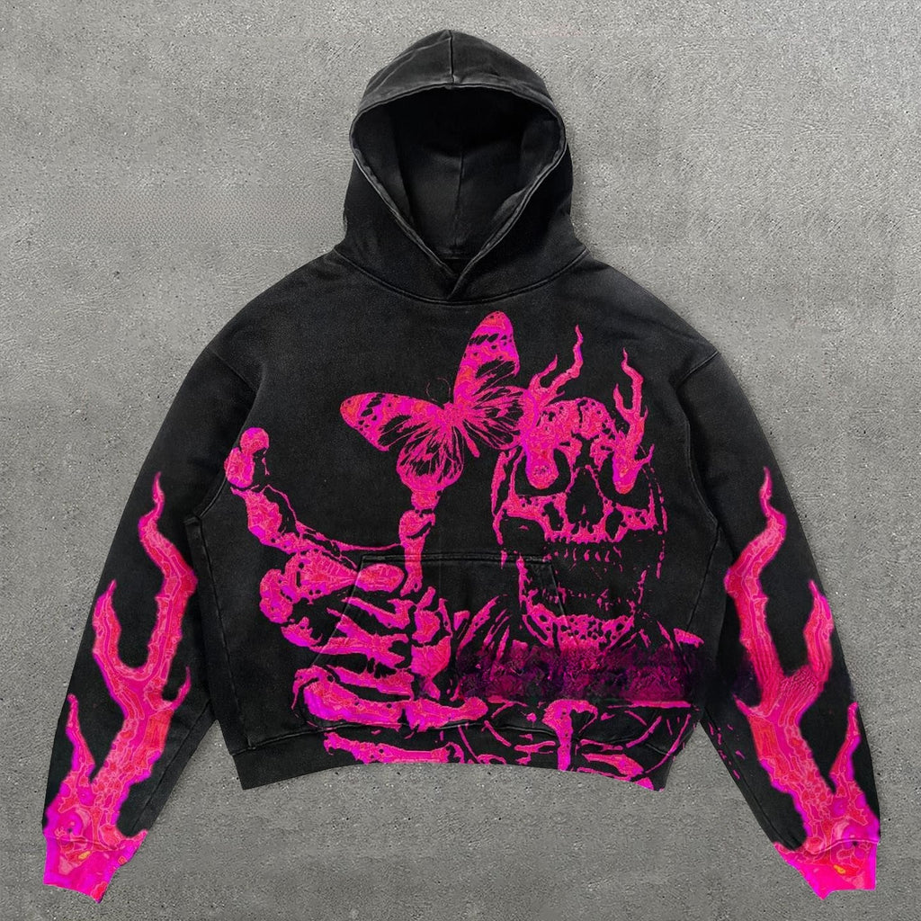 Skull Print Hooded Sweatshirt