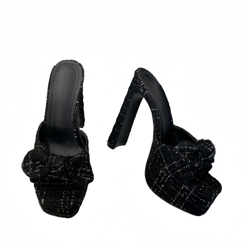 Bouclé Bow Platform Mules