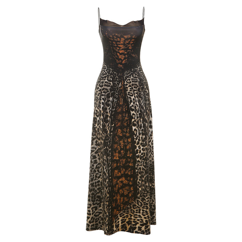 Slim Fit Leopard Print Spaghetti Strap Dress