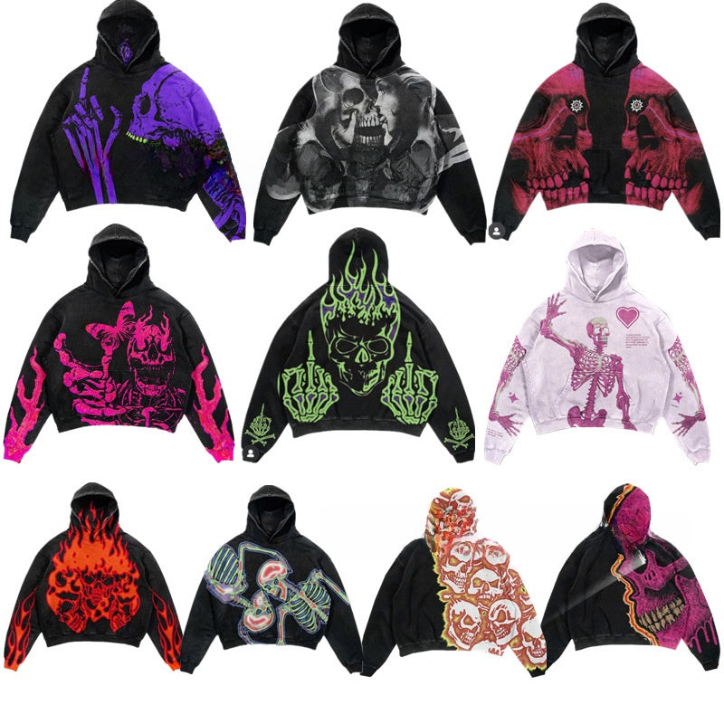 Skull Print Hooded Sweatshirt